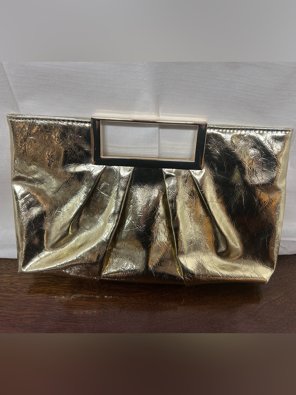 Gold Metallic Pleated Clutch Handbag
